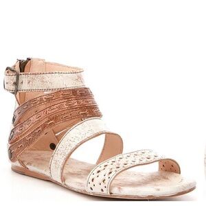 Bed Stu Artemis Multi Strap Metallic Beige and Tan Strappy Gladiator Sandals